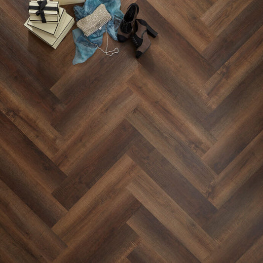 ZEEZOO® SPC Rigid Core - Herringbone Collection - Burnt Hickory Oak