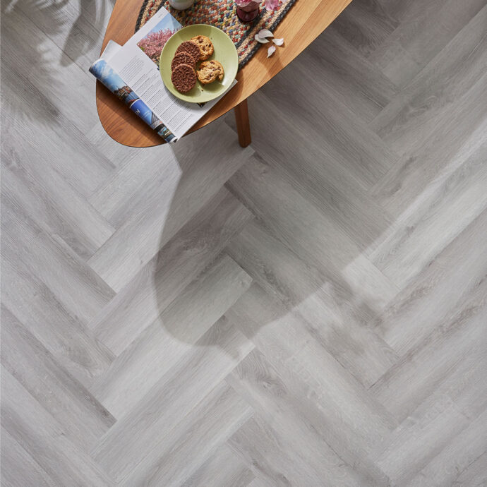 ZEEZOO® SPC Rigid Core - Herringbone Collection - Pale Sliver Oak